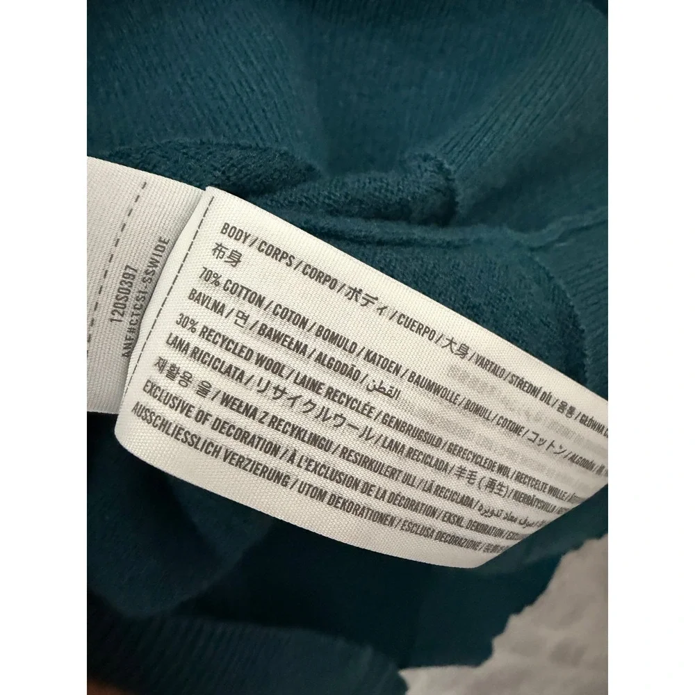 Abercrombie & Fitch Mens XL Teal Blue Cotton Merino Wool Crewneck Moose Sweater